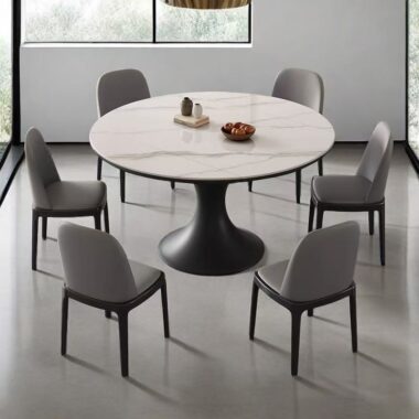 Minimalist round ceramic dining table for modern home dining
