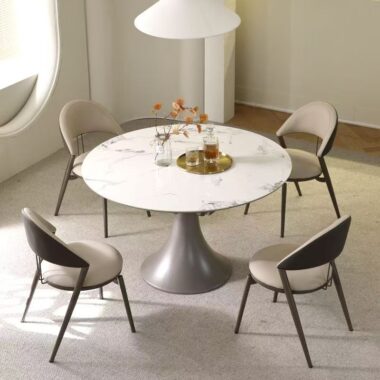 Minimalist round ceramic dining table for modern home dining