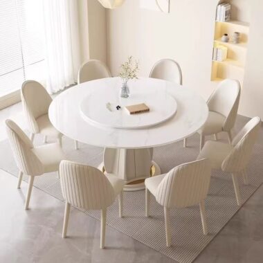 cream-style round ceramic dining table for modern homes