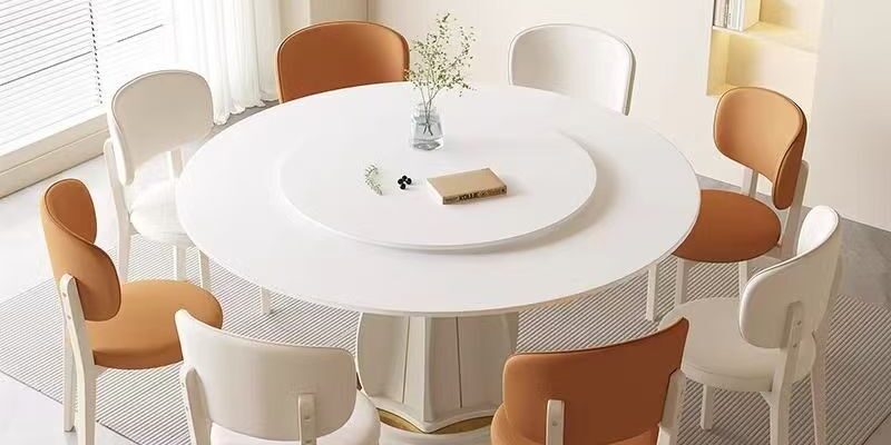 cream-style round ceramic dining table for modern homes