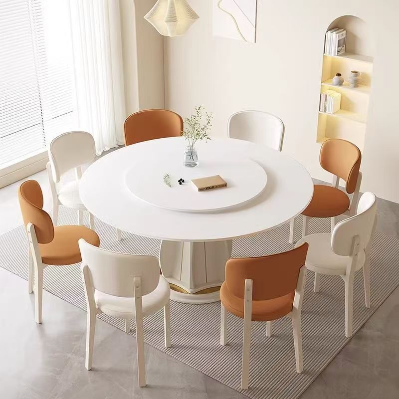 cream-style round ceramic dining table for modern homes