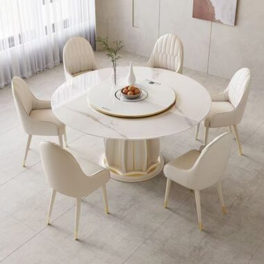 cream-style round ceramic dining table for modern homes