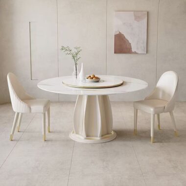 cream-style round ceramic dining table for modern homes