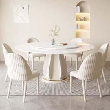 cream-style round ceramic dining table for modern homes