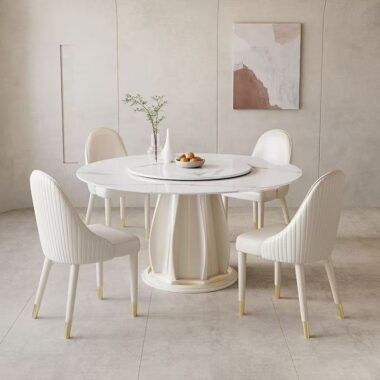 cream-style round ceramic dining table for modern homes