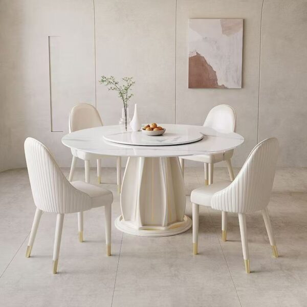 cream-style round ceramic dining table for modern homes