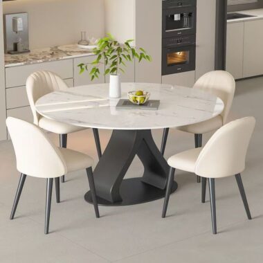 Italian modern round ceramic dining table with rotating tray