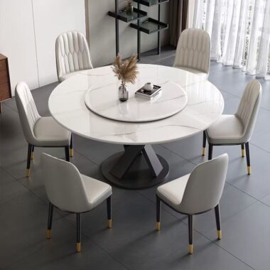Italian modern round ceramic dining table with rotating tray