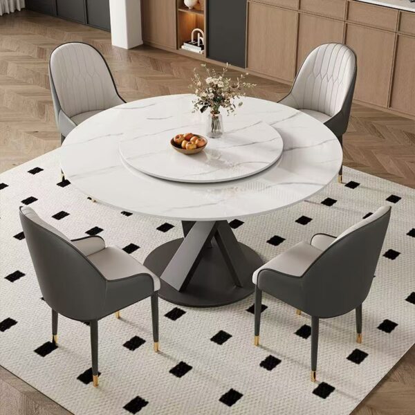 Italian modern round ceramic dining table with rotating tray