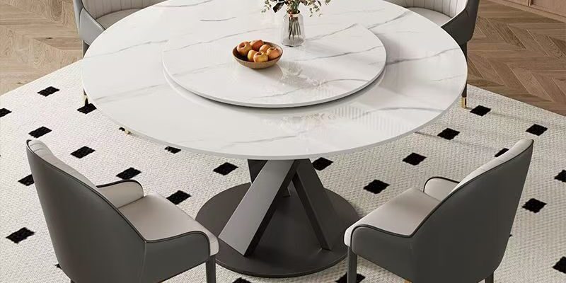 Italian modern round ceramic dining table with rotating tray