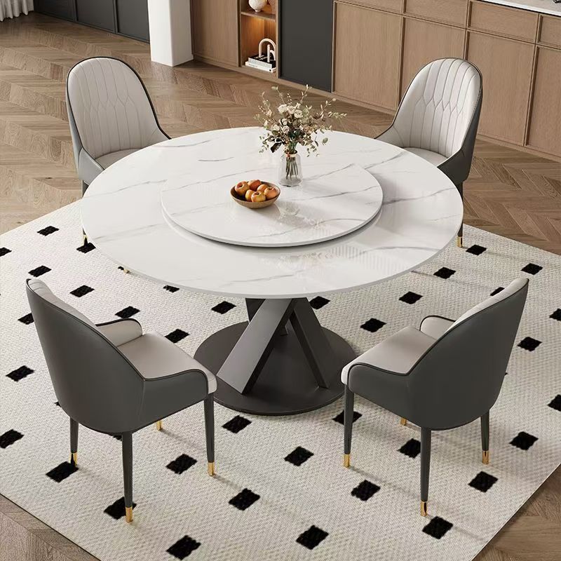 Italian modern round ceramic dining table with rotating tray
