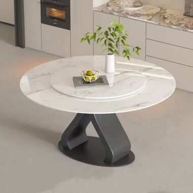 Italian modern round ceramic dining table with rotating tray