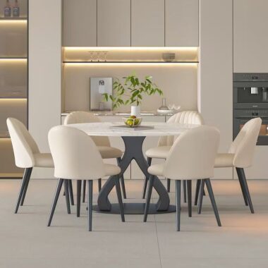 Italian modern round ceramic dining table with rotating tray