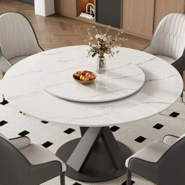 Italian modern round ceramic dining table with rotating tray