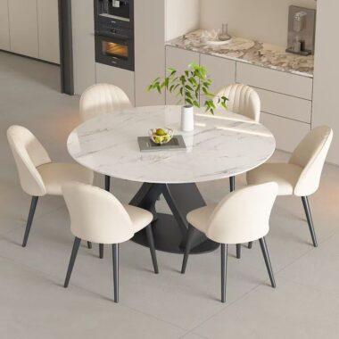 Italian modern round ceramic dining table with rotating tray