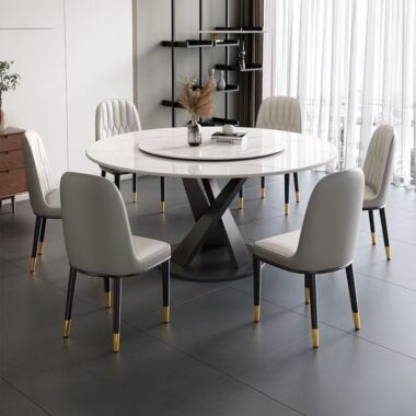 Italian modern round ceramic dining table with rotating tray