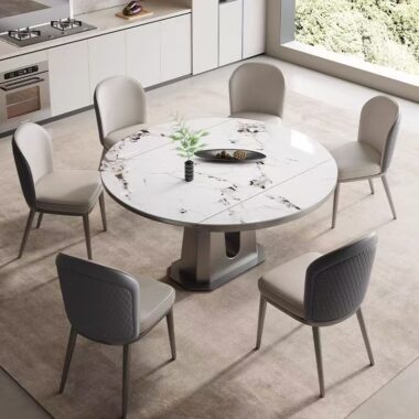Luxury extendable round ceramic dining table with modern design