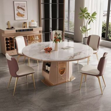 Luxury extendable round ceramic dining table with modern design