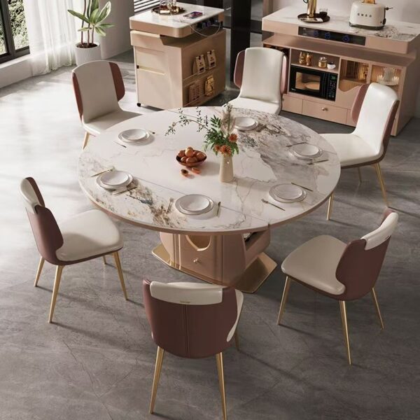 Luxury extendable round ceramic dining table with modern design
