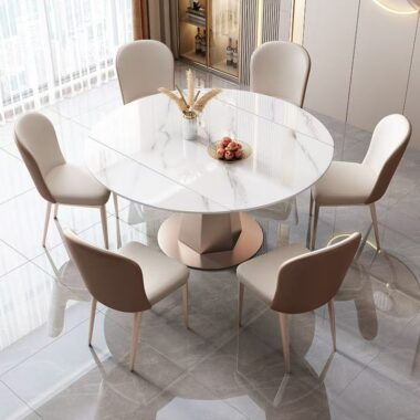 Luxury extendable round ceramic dining table with modern design
