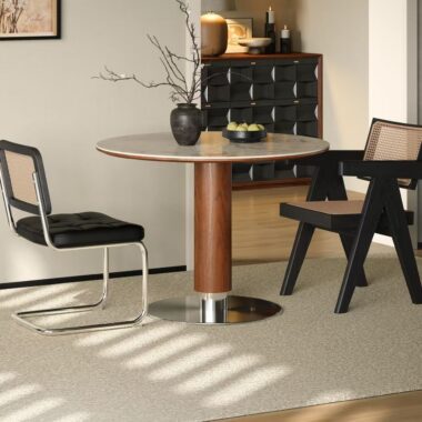 modern oriental round ceramic dining table in minimalist style