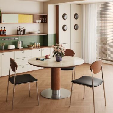 modern oriental round ceramic dining table in minimalist style