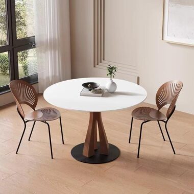 Modern round ceramic dining table for small home dining
