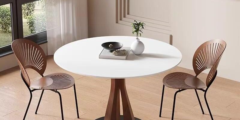 Modern round ceramic dining table for small home dining