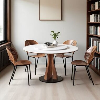 Modern round ceramic dining table for small home dining