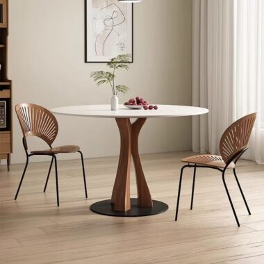 Modern round ceramic dining table for small home dining