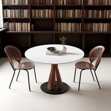 Modern round ceramic dining table for small home dining