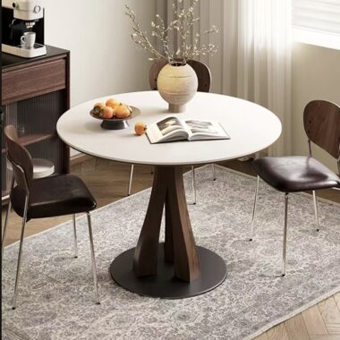Modern round ceramic dining table for small home dining