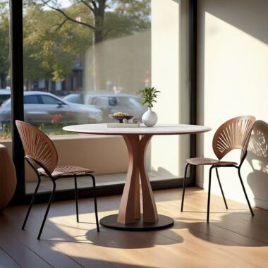Modern round ceramic dining table for small home dining