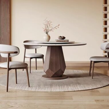Modern small-space round ceramic dining table for compact homes