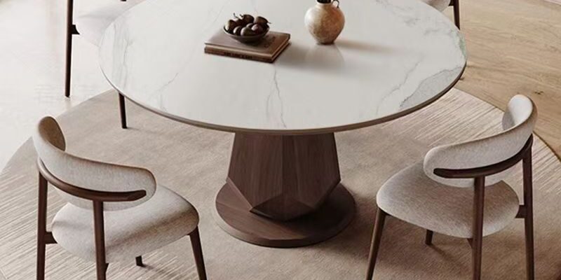 Modern small-space round ceramic dining table for compact homes