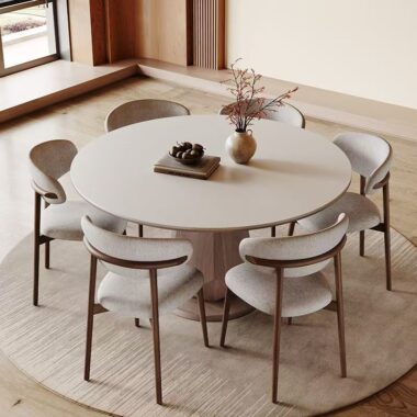 Modern small-space round ceramic dining table for compact homes