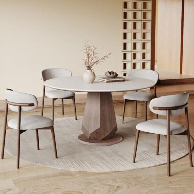 Modern small-space round ceramic dining table for compact homes