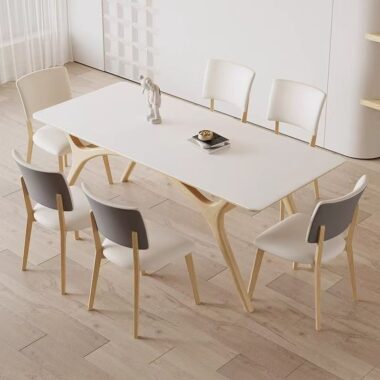 Modern solid wood leg rectangular ceramic dining table for homes