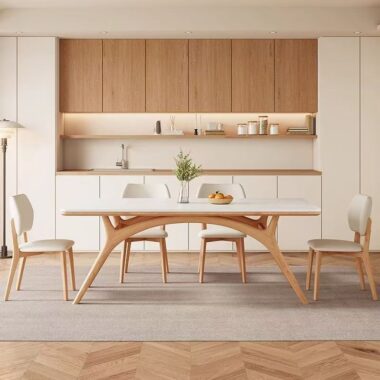 Modern solid wood leg rectangular ceramic dining table for homes