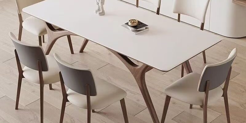 Modern solid wood leg rectangular ceramic dining table for homes