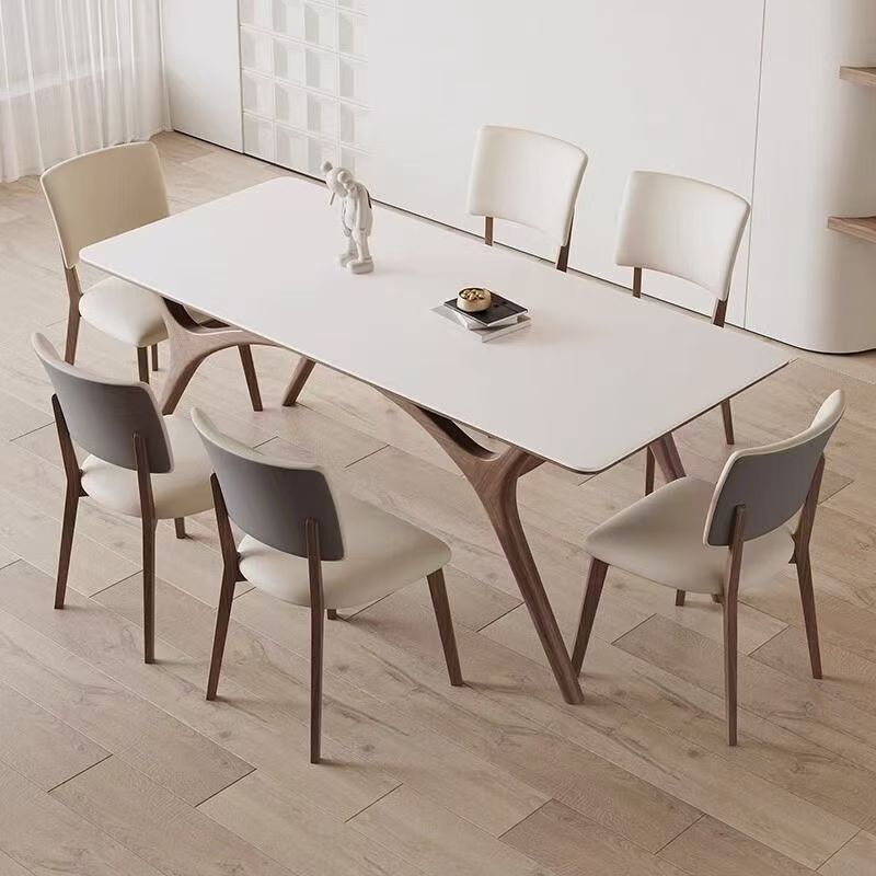 Modern solid wood leg rectangular ceramic dining table for homes