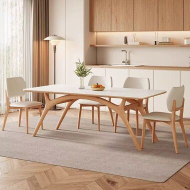 Modern solid wood leg rectangular ceramic dining table for homes