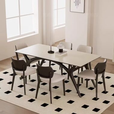 Modern solid wood leg rectangular ceramic dining table for homes