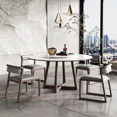 Nordic glossy light-luxury round ceramic dining table