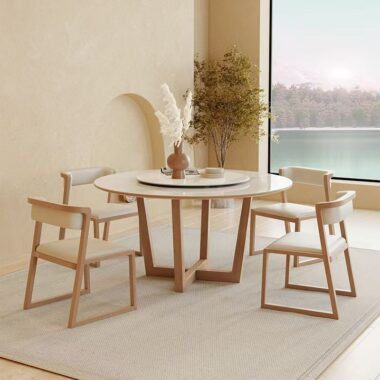 Nordic glossy light-luxury round ceramic dining table