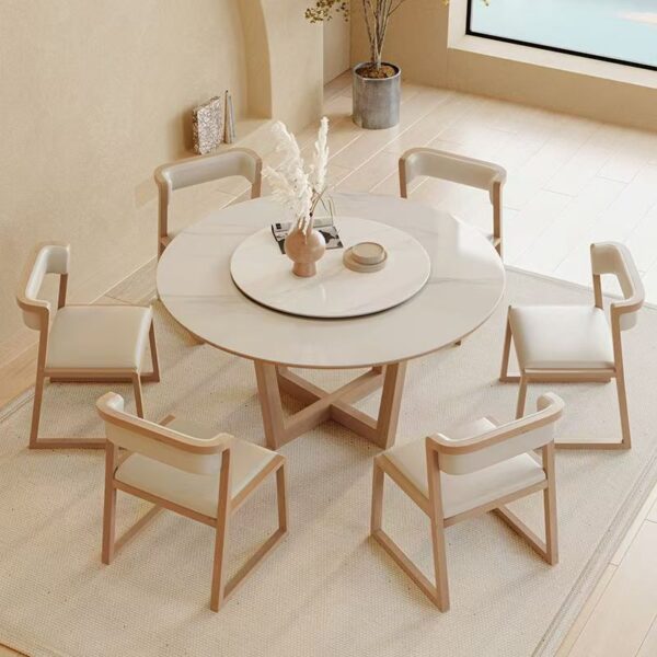 Nordic glossy light-luxury round ceramic dining table