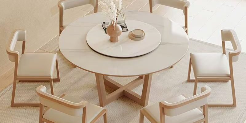 Nordic glossy light-luxury round ceramic dining table