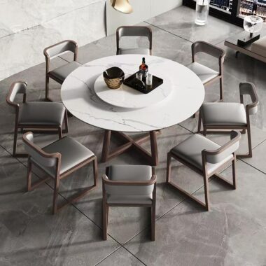 Nordic glossy light-luxury round ceramic dining table