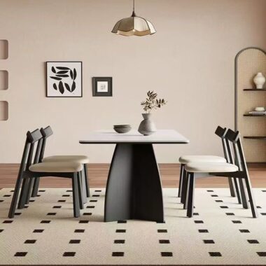 Nordic luxury solid wood leg rectangular ceramic dining table