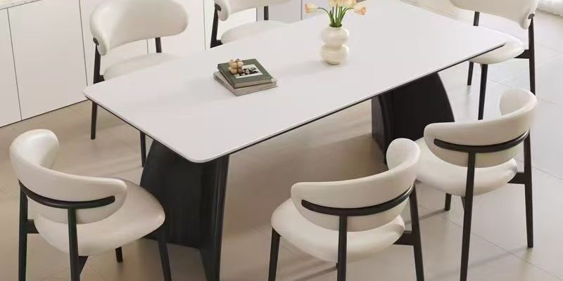 Nordic luxury solid wood leg rectangular ceramic dining table